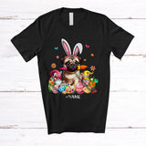 MacnyStore - Personalized Custom Name Bunny Pug Painting Easter Eggs; Lovely Easter Family T-Shirt