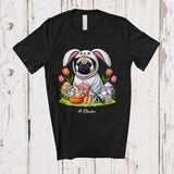 MacnyStore - Personalized Custom Name Bunny Pug With Easter Egg Basket; Lovely Easter Flowers Pug; Family T-Shirt
