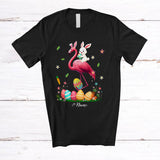 MacnyStore - Personalized Custom Name Bunny Ridding Flamingo; Amazing Easter Eggs Hunting; Family T-Shirt