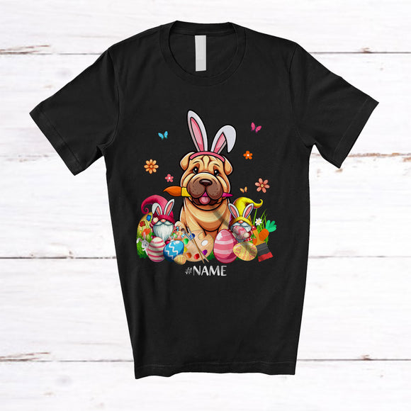MacnyStore - Personalized Custom Name Bunny Shar Pei Painting Easter Eggs; Lovely Easter Family T-Shirt
