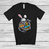 MacnyStore - Personalized Custom Name Bunny Skeleton Holding Easter Eggs; Joyful Easter Hunting Eggs T-Shirt