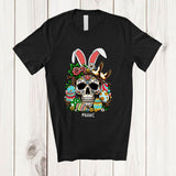 MacnyStore - Personalized Custom Name Bunny Skull With Easter Egg Basket; Amazing Easter Family T-Shirt