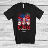 MacnyStore - Personalized Custom Name CNA Squad; Lovely 4th of July Three Gnomes Stethoscope Heart; Nurse T-Shirt
