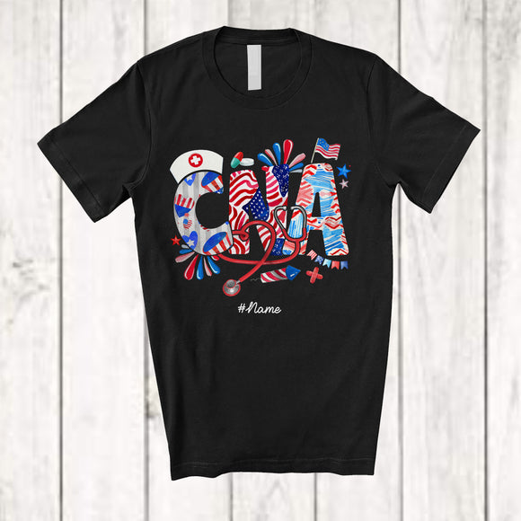 MacnyStore - Personalized Custom Name CNA; Fantastic 4th Of July American Flag; Nurse Patriotic T-Shirt