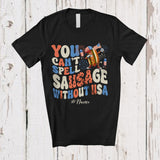 MacnyStore - Personalized Custom Name Can't Spell Sausage Without USA; Joyful 4th Of July Hotdog Dabbing T-Shirt