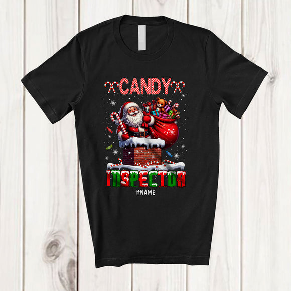 MacnyStore - Personalized Custom Name Candy Inspector; Adorable Christmas Santa Presents Candy Cane T-Shirt