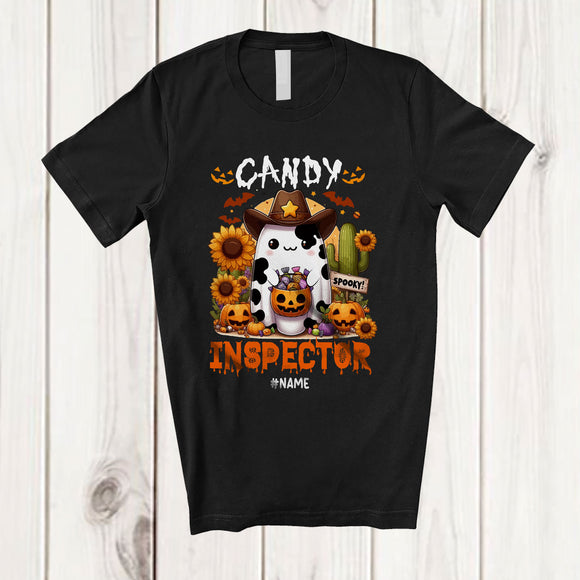 MacnyStore - Personalized Custom Name Candy Inspector; Lovely Halloween Western Boo Sunflower; Gardener T-Shirt