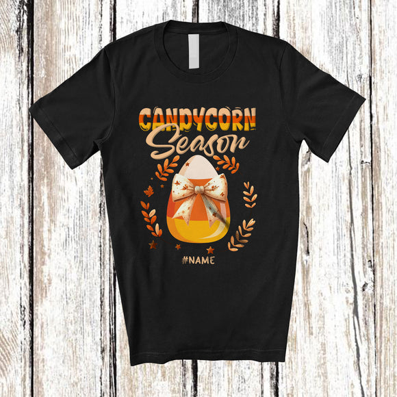 MacnyStore - Personalized Custom Name Candycorn Season; Amazing Halloween Fall Candy Corn Bow Tie; Family T-Shirt