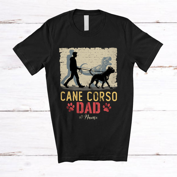 MacnyStore - Personalized Custom Name Cane Corso Dad; Amazing Father's Day Paws T-Rex Dinosaur; Family T-Shirt