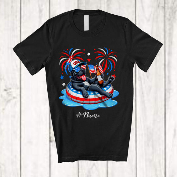 MacnyStore - Personalized Custom Name Cane Corso Drinking On Float Beach; Joyful 4th Of July Patriotic T-Shirt