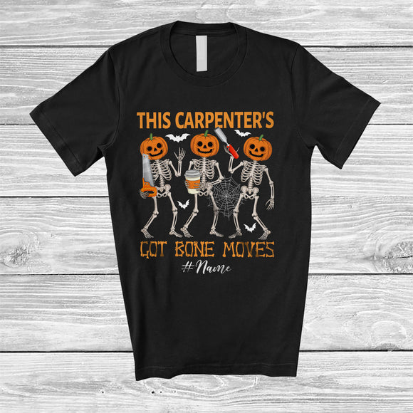 MacnyStore - Personalized Custom Name Carpenter's Got Bone Moves; Joyful Halloween Pumpkin Skeletons T-Shirt