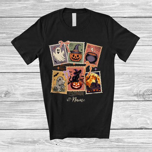 MacnyStore - Personalized Custom Name Cat Boo Ghost Pumpkin Collection; Humorous Halloween Witch Skeleton T-Shirt