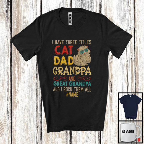 MacnyStore - Personalized Custom Name Cat Dad Great Grandpa, Vintage Father's Day Kitten Sunglasses, Family T-Shirt