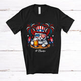 MacnyStore - Personalized Custom Name Cat Drinking Beer; Amusing 4th Of July Fireworks Patriotic T-Shirt