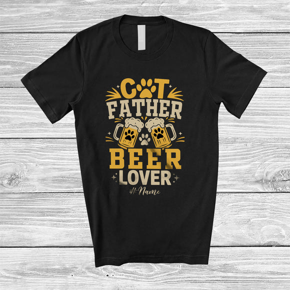 MacnyStore - Personalized Custom Name Cat Father Beer Lover; Humorous Father's Day Drinking Drunker; Family T-Shirt