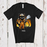 MacnyStore - Personalized Custom Name Cat Firefighter Costume Transform Cosplay; Proud Cat Owner Lover T-Shirt
