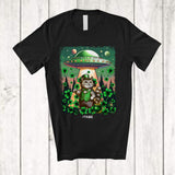 MacnyStore - Personalized Custom Name Cat Leprechaun UFO; Joyful St. Patrick's Day Stolen Cat Shamrock T-Shirt