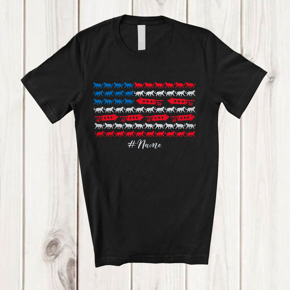MacnyStore - Personalized Custom Name Cat Patriotic American Flag; Awesome 4th Of July Animal T-Shirt
