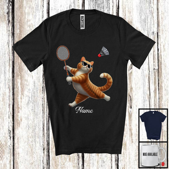 MacnyStore - Personalized Custom Name Kitten Playing Badminton, Humorous Kitten Sport Player, Matching Team T-Shirt
