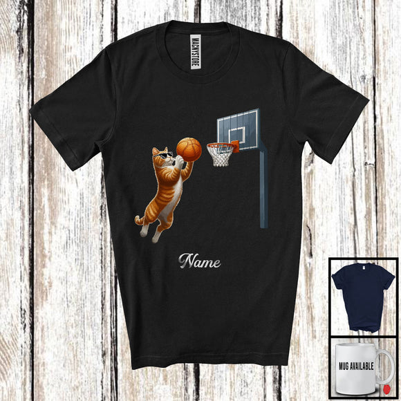 MacnyStore - Personalized Custom Name Kitten Playing Basketball, Humorous Kitten Sport Player, Matching Team T-Shirt