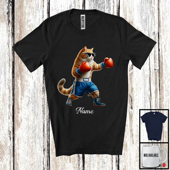 MacnyStore - Personalized Custom Name Kitten Playing Boxing, Humorous Kitten Sport Player, Matching Team T-Shirt