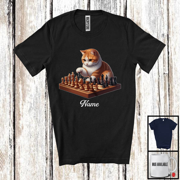 MacnyStore - Personalized Custom Name Kitten Playing Chess, Humorous Kitten Sport Player, Matching Team T-Shirt