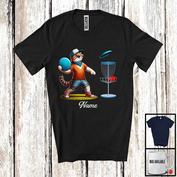 MacnyStore - Personalized Custom Name Kitten Playing Disc Golf, Humorous Kitten Sport Player, Matching Team T-Shirt