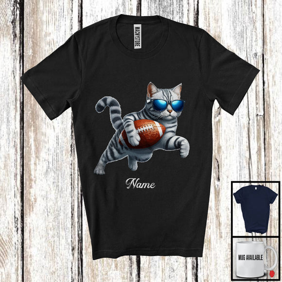 MacnyStore - Personalized Custom Name Kitten Playing Football, Humorous Kitten Sport Player, Matching Team T-Shirt
