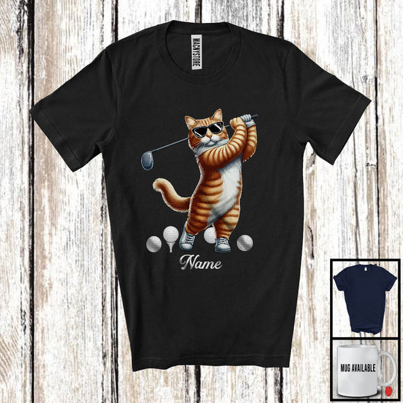 MacnyStore - Personalized Custom Name Kitten Playing Golf, Humorous Kitten Sport Player, Matching Team T-Shirt