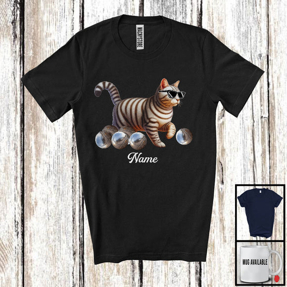 MacnyStore - Personalized Custom Name Kitten Playing Petanque, Humorous Kitten Sport Player, Matching Team T-Shirt