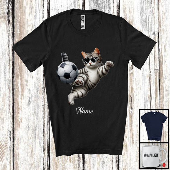 MacnyStore - Personalized Custom Name Kitten Playing Soccer, Humorous Kitten Sport Player, Matching Team T-Shirt