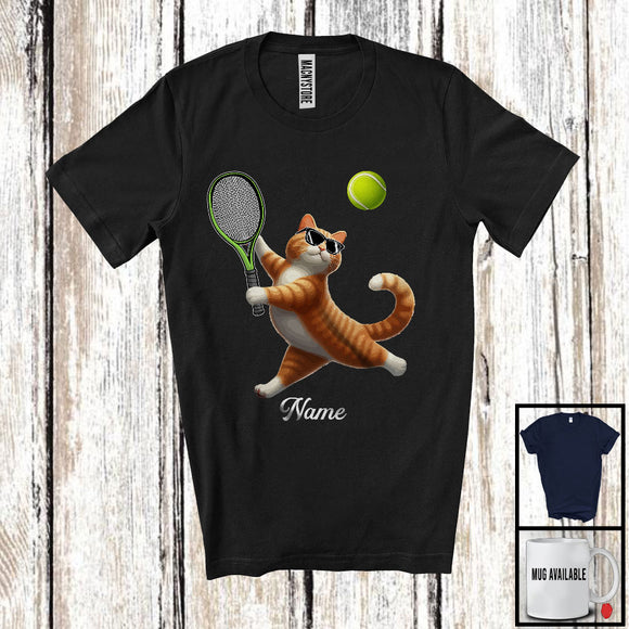 MacnyStore - Personalized Custom Name Kitten Playing Tennis, Humorous Kitten Sport Player, Matching Team T-Shirt