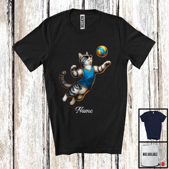 MacnyStore - Personalized Custom Name Kitten Playing Volleyball, Humorous Kitten Sport Player, Matching Team T-Shirt