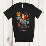MacnyStore - Personalized Custom Name Cat Riding T-Rex Mummy; Scary Halloween Dinosaur Cosplay; Family T-Shirt