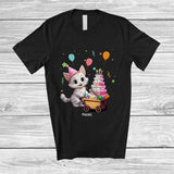 MacnyStore - Personalized Custom Name Cat with Cake; Lovely Birthday Party Animal Lover T-Shirt