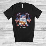 MacnyStore - Personalized Custom Name Cat with Hotdog American Flag; Awesome 4th of July Patriotic T-Shirt
