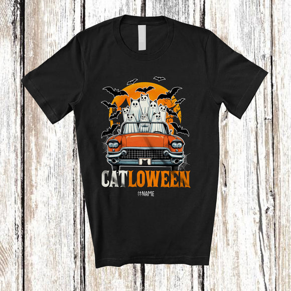 MacnyStore - Personalized Custom Name Catloween; Sarcastic Halloween Moon Costume Cat Boo On Car Driver T-Shirt
