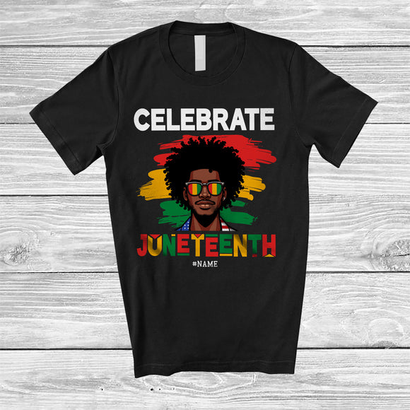 MacnyStore - Personalized Custom Name Celebrate Juneteenth; Proud Afro Black African American Man; Family T-Shirt
