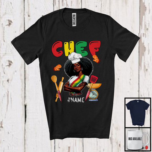 MacnyStore - Personalized Custom Name Chef, Proud Juneteenth Afro Girl Women, Black African American T-Shirt
