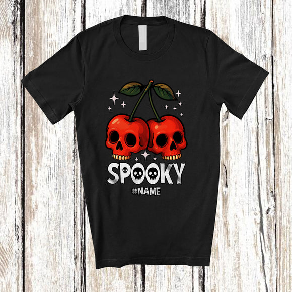 MacnyStore - Personalized Custom Name Cherry Skull Coquette Bow Tie; Humorous Halloween Fruit Cosplay T-Shirt