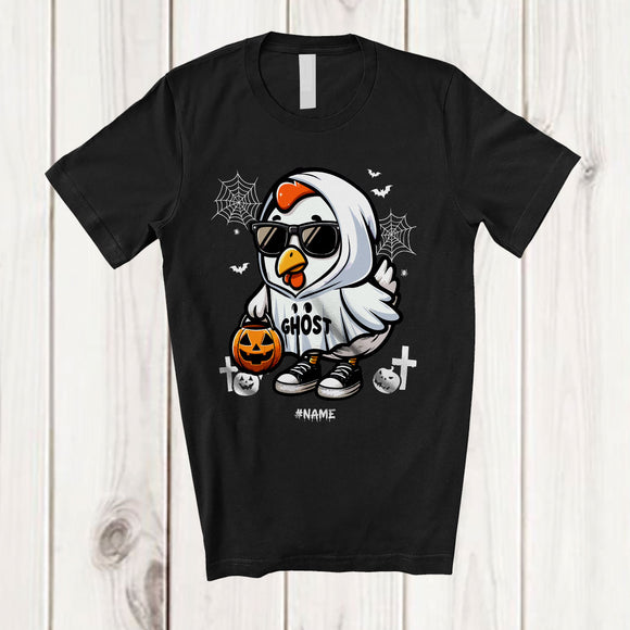 MacnyStore - Personalized Custom Name Chicken Boo Ghost Cosplay; Lovely Halloween Farm Sunglasses; Farmer T-Shirt