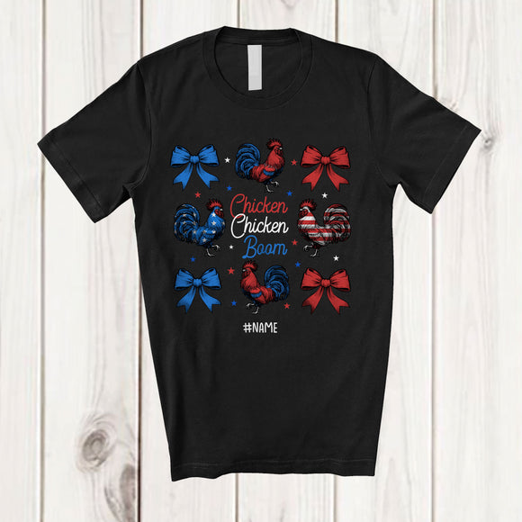 MacnyStore - Personalized Custom Name Chicken Chicken Boom; Joyful 4th Of July US Flag Farmer Patriotic T-Shirt