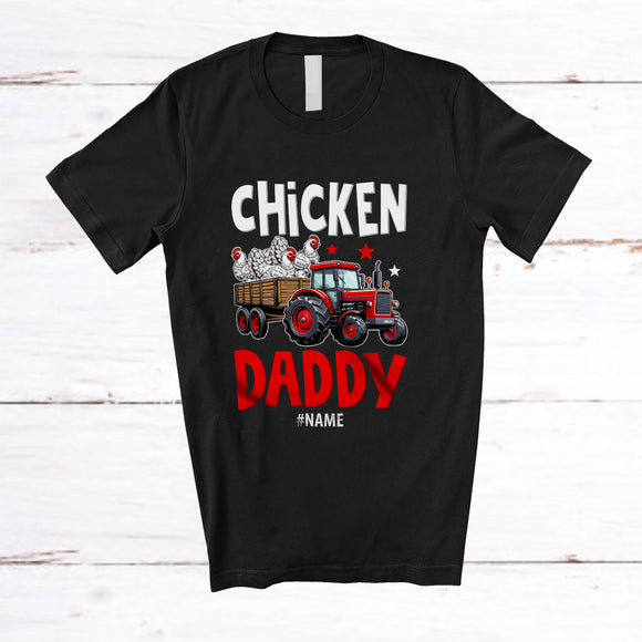MacnyStore - Personalized Custom Name Chicken Dad; Lovely Father's Day Chicken On Trailer Tractor; Farmer T-Shirt