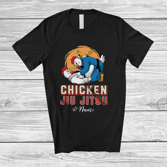 MacnyStore - Personalized Custom Name Chicken Jiu Jitsu; Lovely Farmer Chicken Playing Jiu Jitsu Fighting T-Shirt