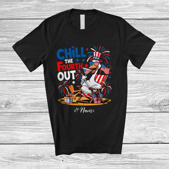 MacnyStore - Personalized Custom Name Chill The Fourth Out; Humorous 4th of July US Flag Goose; Patriotic T-Shirt