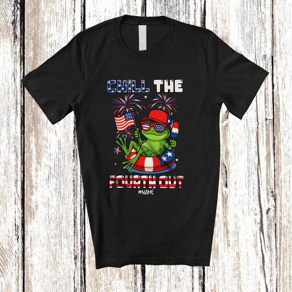 MacnyStore - Personalized Custom Name Chill The Fourth Out; Joyful 4th Of July Frog Relax On Float; Patriotic T-Shirt