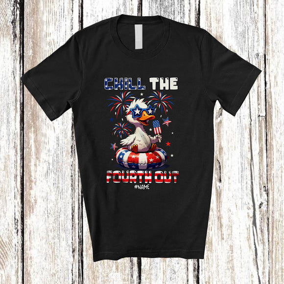 MacnyStore - Personalized Custom Name Chill The Fourth Out; Joyful 4th Of July Goose Relax On Float; Patriotic T-Shirt