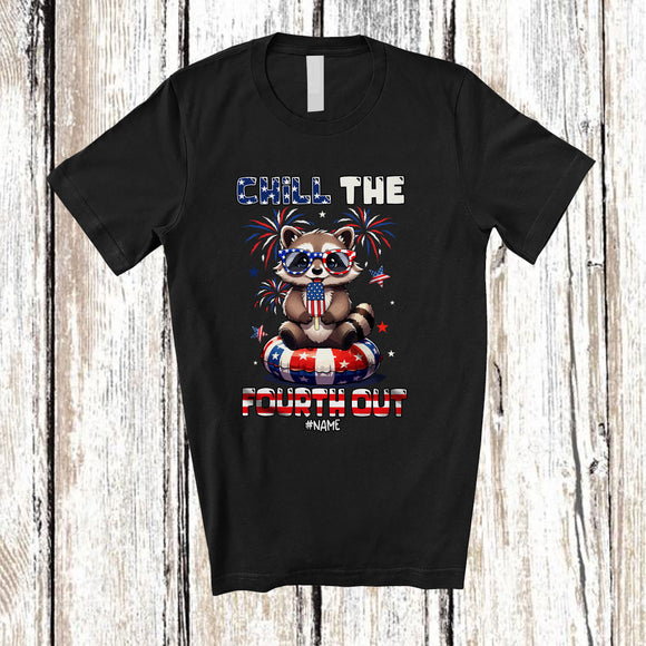 MacnyStore - Personalized Custom Name Chill The Fourth Out; Joyful 4th Of July Raccoon Relax On Float; Patriotic T-Shirt