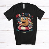 MacnyStore - Personalized Custom Name Chill Vibes; Lovely 4th Of July Capybara On Float US Flag; Patriotic T-Shirt