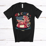 MacnyStore - Personalized Custom Name Chill Vibes; Lovely 4th Of July Flamingo On Float US Flag; Patriotic T-Shirt
